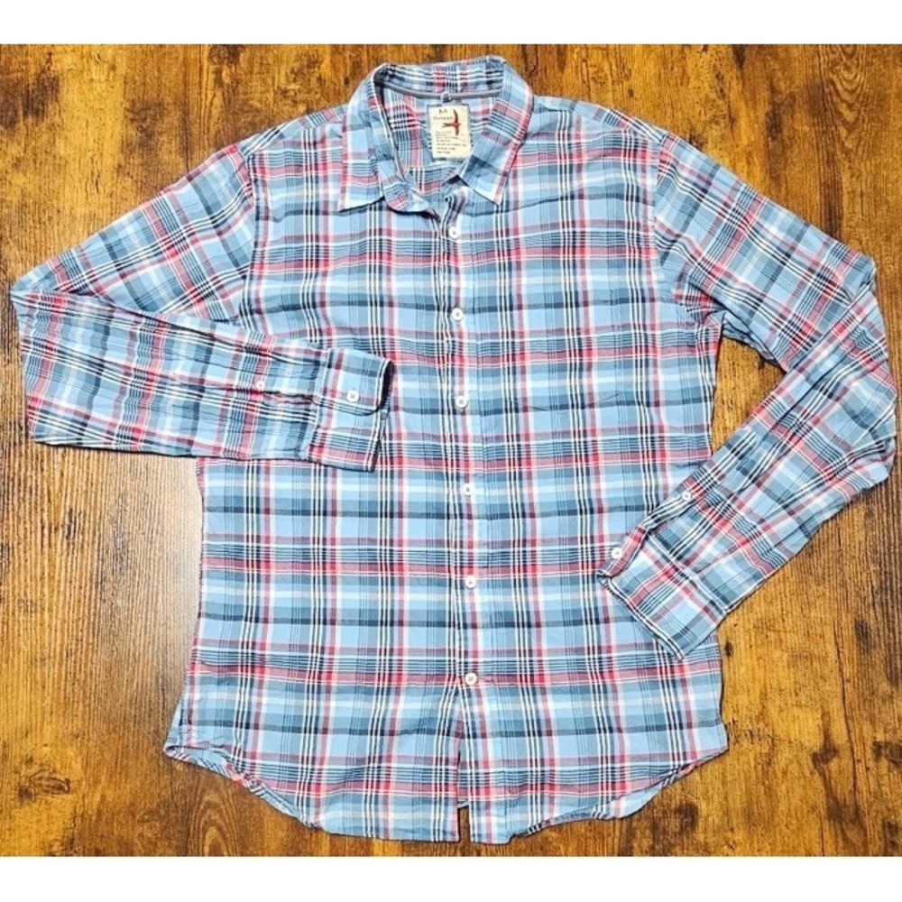 Relwen Shirt Men's Size Medium Blue Red White Plaid Long Sleeve Lightweight
